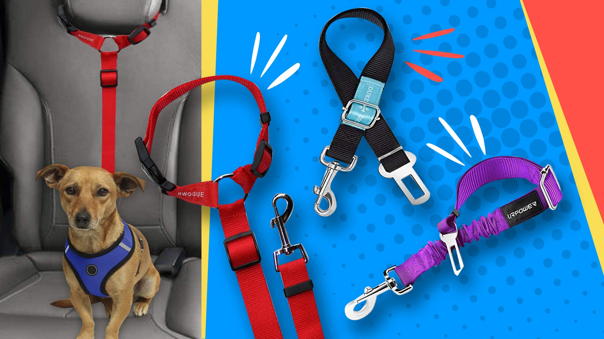 Adjustable Pet Safety Seat Belt for Most Cars Two for Small Medium & Large Dogs Heavy Duty Dog Car Seat Belt Harness with Bungee Buffer for Shock Absorbing Vivaglory Dog Seat Belts 